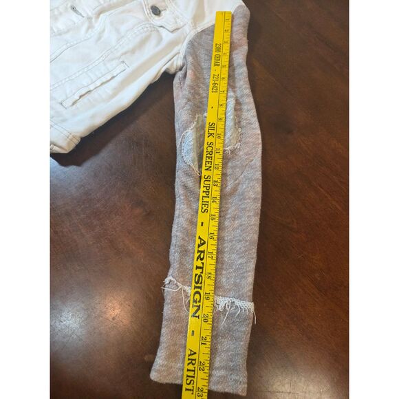 Free People Denim Jacket Size S/P French Vanilla Distressed Removable Hoodie - Picture 4 of 6